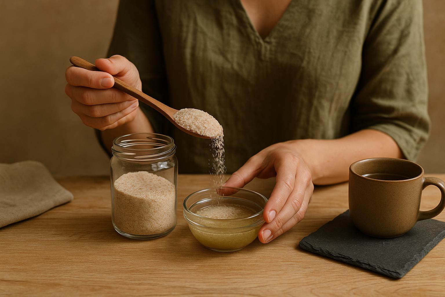 Verre d'eau avec psyllium blond illustrant le bon moment pour prendre le psyllium